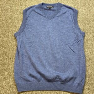 Hart Schaffner Marx Mens Blue V Neck Sweater‎ Vest Extra Fine Merino Wool Size L